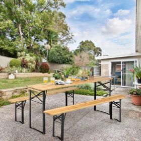 3 Pieces Folding Wooden Picnic Table Bench Set Outdoor Portable Patio Garden Dining Set