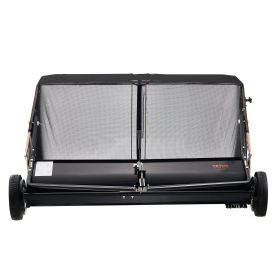 VEVOR 52 Inch Tow Behind Lawn Sweeper 26 Cu Ft Heavy Duty Leaf and Grass Collector with Dumping Rope Design