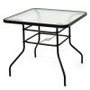 Outdoor High Dining Bistro Table Tempered Glass Top Umbrella Hole Garden Lawn Pool Deck Table