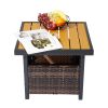 Outdoor PE Rattan Wicker Side Table with Umbrella Hole and Storage Brown