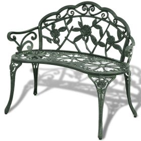 Green Cast Aluminum Garden Bench 39.4 Inch Durable Outdoor Patio Seating