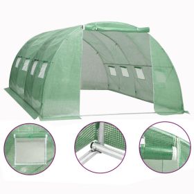 Green PE Mesh Greenhouse with Galvanized Steel Frame 172.2 Sq Ft Grow Tunnel