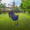 Oxford cloth hanging chair with hardwood frame, cup holder, 100kg capacity, suitable for seaside courtyard and outdoor relaxation.