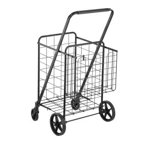 VEVOR Folding Shopping Cart, Jumbo Grocery Cart with Double Baskets, 360Â° Swivel Wheels, Heavy Duty Utility Cart