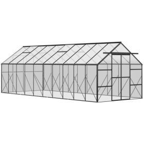 20x8 Aluminum Walk In Greenhouse Polycarbonate Kit Adjustable Roof Vent Sliding Door Clear
