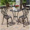 3-piece patio bistro furniture set with umbrella hole, outdoor table and chairs