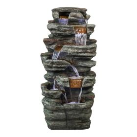 48 Inch Outdoor Garden Water Fountain LED Light Garden Deck Porch Home Decor