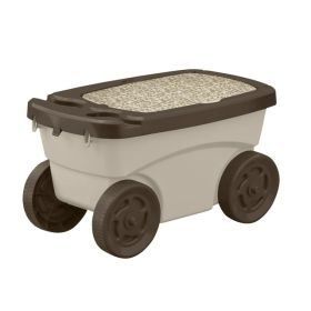 Outdoor Rolling Garden Scooter with Wheels and Pull Strap Taupe 14.5 Inch