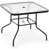 34" Outdoor Square Dining Table with Tempered Glass Top – Patio Table with 1.5" Umbrella Hole