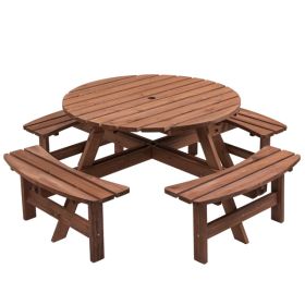 8 Person Outdoor Circular Wooden Picnic Table 3 Built In Benches Patio Backyard Garden Gray