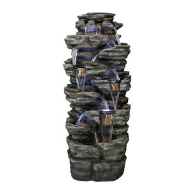 47.2 Inch Rock Outdoor Water Fountain LED Lights Patio Yard Garden Decor