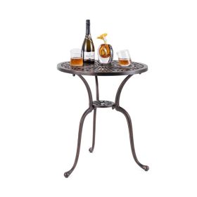 Round Cast Aluminum Patio Dining Bistro Table with 2 Inch Umbrella Hole Outdoor Garden Table
