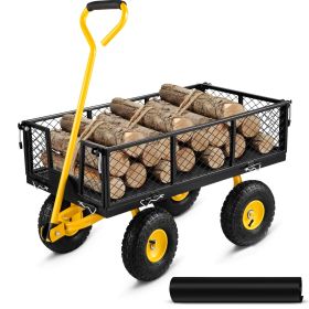 VEVOR Steel Garden Cart 500 lb Capacity with Removable Mesh Sides Flatbed Cart