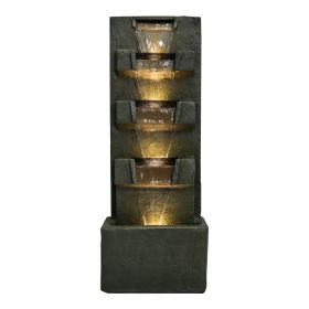 39.3 Inch High Concrete Modern Water Fountain with LED Lights Garden Backyard Patio Decor