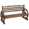 Brown Solid Fir Wood Garden Bench with Decorative Inlays Outdoor Seating