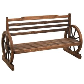 Brown Solid Fir Wood Garden Bench with Decorative Inlays Outdoor Seating