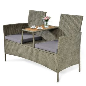 2 Person Rattan Patio Conversation Set with Coffee Table
