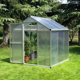 6 x 6 FT Walk In Polycarbonate Greenhouse with Roof Vent and Rain Gutter