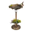 Outdoor Solar Bird Bath Fountain with Planter Feeder Bronze Garden Decor