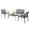 4 Piece Patio Furniture Set with Armrest Loveseat Sofas and Glass Coffee Table Outdoor Deck Conversation Set