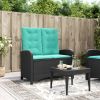 Black PE Rattan Reclining Garden Bench 2 Seater Adjustable Outdoor Patio Bench