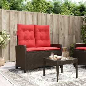 Brown PE Rattan Reclining Garden Bench Adjustable Patio Seating