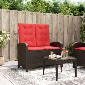 Brown PE Rattan Reclining Garden Bench 2 Seater Adjustable Outdoor Patio Bench