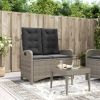 Reclining Bench Grey PE Rattan 2-Seater Outdoor Adjustable Patio Seating Bench