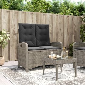 Reclining Bench Grey PE Rattan 2-Seater Outdoor Adjustable Patio Seating Bench