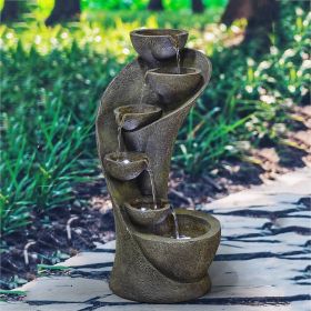 23.5 Inch Outdoor Water Fountain with LED Light Modern Curved Indoor-Outdoor Waterfall Fountain Garden Decor