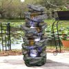 40 Inch Outdoor Polyresin Rock Water Fountain with LED Lights Garden Patio Decor