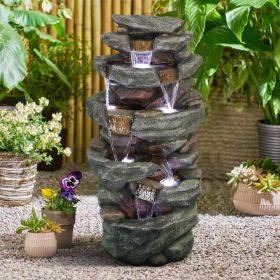 40.5 Inch Outdoor Rock Water Fountain with LED Lights