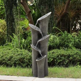 39.4 Inch Outdoor Faux Stone LED Floor Standing Water Fountain Garden Patio Decor