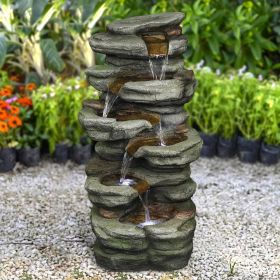 30.7 Inch Outdoor Water Fountain LED Lights Garden Patio Waterfall Fountain Decor