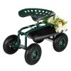 Iron Garden Rolling Work Seat Cart with Short Handle