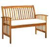 Garden Bench Wood Tone with Cream White Cushion Outdoor Patio Seating Bench