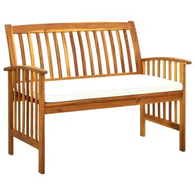 Garden Bench Wood Tone with Cream White Cushion Outdoor Patio Seating Bench