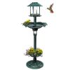 Outdoor solar lighted pedestal bird bath fountain with planter and feeder, resin decorative vintage bird feeder for garden and yard.