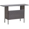 Outdoor Wicker Bar Table with 2 Metal Mesh Shelves PE Rattan Patio Bar Height Table Storage