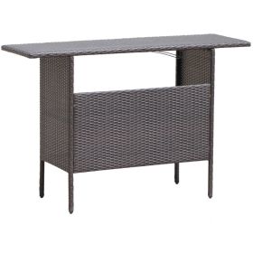Outdoor Wicker Bar Table with 2 Metal Mesh Shelves PE Rattan Patio Bar Height Table Storage