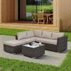 4 Piece Outdoor Patio Furniture Set PE Wicker Sofa Set Tempered Glass Coffee Table