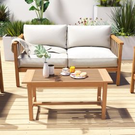 36" Rectangular Patio Coffee Table – Outdoor Side Table with Slatted Tabletop for Garden, Porch, Balcony & Backyard