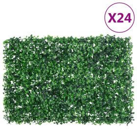 Set of 24 Artificial Shrub Leaf Fence Panels Green PE Polyethylene – Outdoor Privacy Screen Hedge Wall for Garden, Balcony & Patio Decor