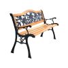 Wooden Garden Loveseat Bench with Iron Armrests Outdoor Patio Seating