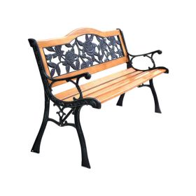 Wooden Garden Loveseat Bench with Iron Armrests Outdoor Patio Seating