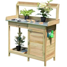 Outdoor Wooden Garden Potting Bench Work Table with Storage Shelf