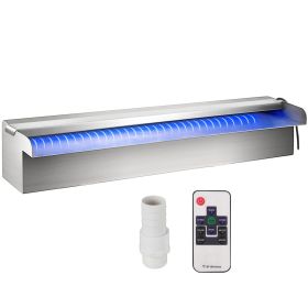 VEVOR Pool Fountain Stainless Steel Pool Waterfall 11.8" x 4.5" x 3.1"(W x D x H) with LED Strip Light Waterfall Spillway with Pipe Connector Recta