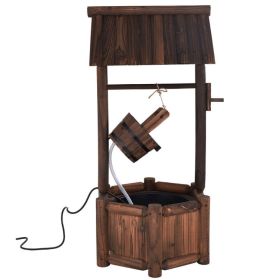 Garden Rustic Wishing Well Wooden Water Fountain with Pump Outdoor Decorative Water Feature
