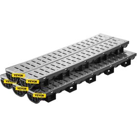 VEVOR Trench Drain System Channel Drain HDPE Garage Floor Drain with Metal Grate