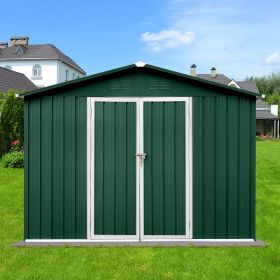 10x8 FT Metal Garden Shed Green and White Outdoor Storage Shed